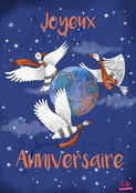 Anniversaire joyeux avec des oies en f&ecirc;te